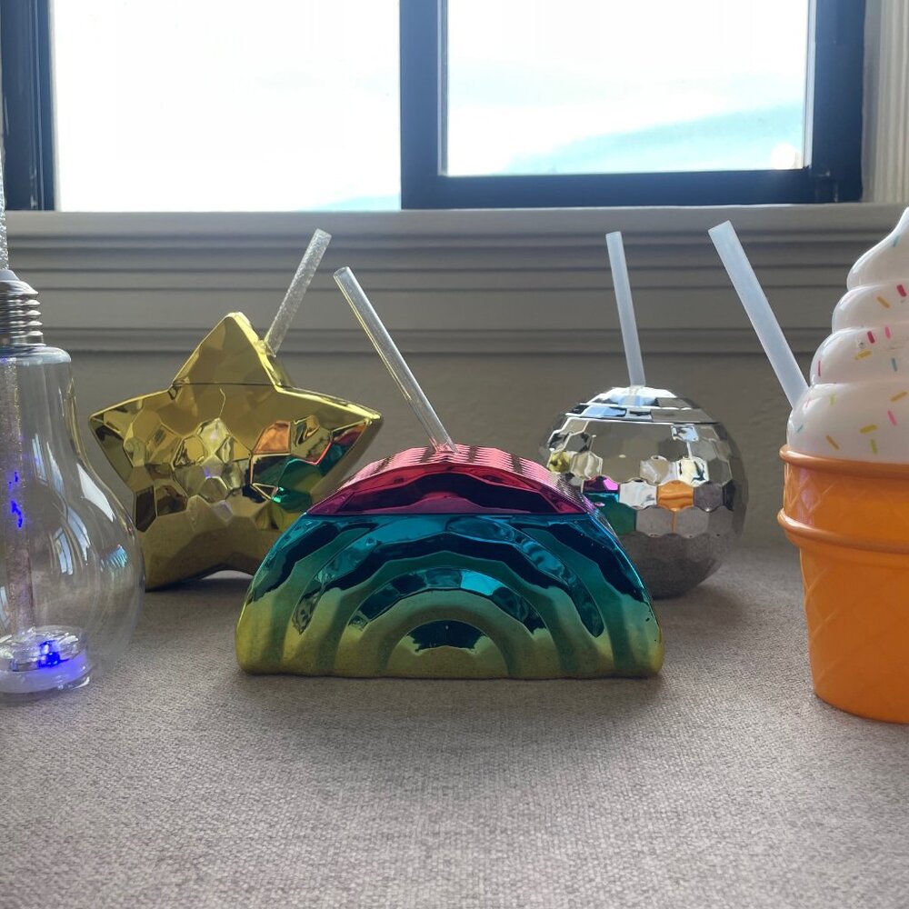 5PC Party Bar Drink Cup Bachelorette Disco Gold Star Ice Cream Rainbow Light